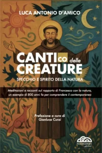 Immagine di San Francesco tra il giorno e la notte, il sole e la luna, mentre medita a occhi chiusi con le braccia aperte verso il cielo